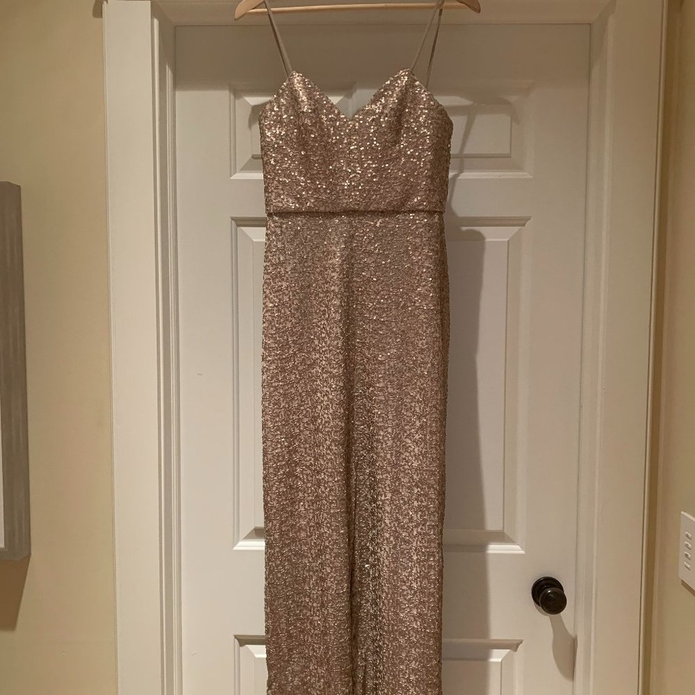 Amsale Samantha Sequin Gown Latte 4